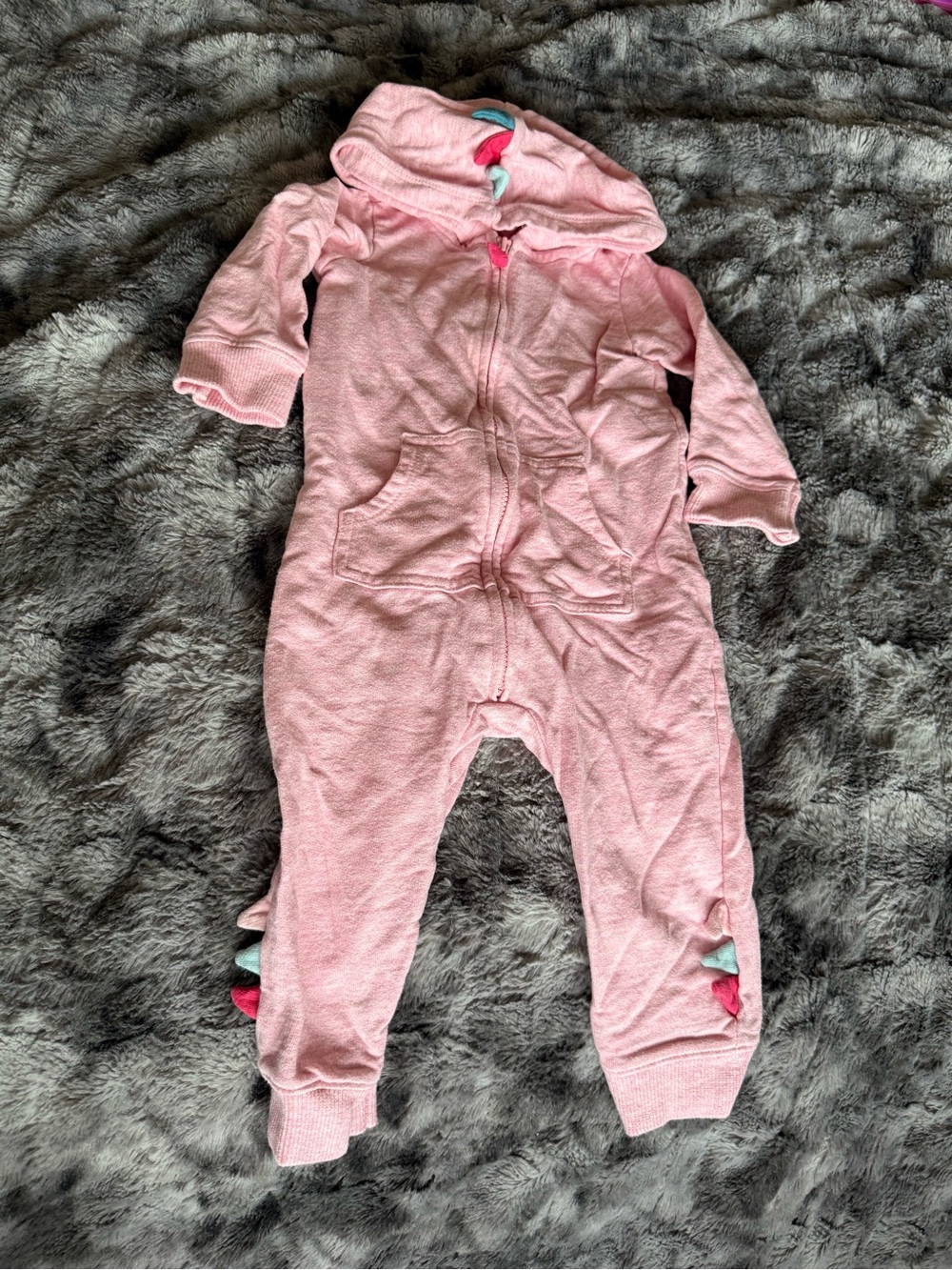 Carter’s Pink Dinosaur Hooded Jumpsuit Romper 12M